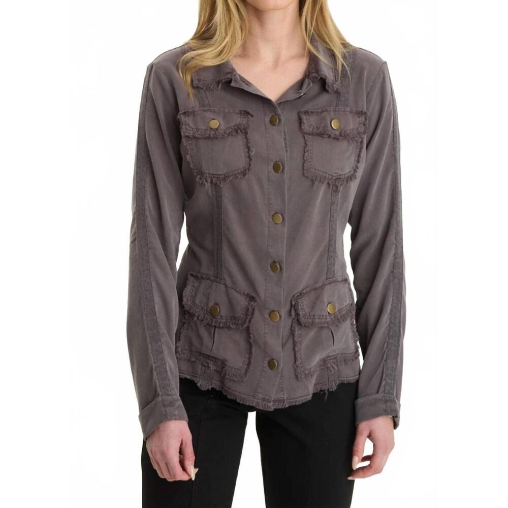 Women's Washed Gray Utility Jean Jacket